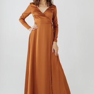RUST Silk Satin Wrap Dress Custom Tailor plus size Long Dress Silk Maxi Dress Wrap Bridesmaid Gown Bridesmaid Wrap Dress Boho Gown