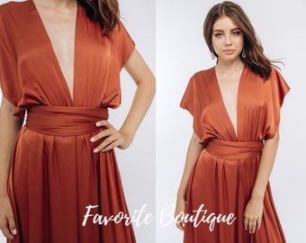 Burnt Orange Infinity Silk Dress Bridesmaid Dress Flower Girl Dress Prom Dress Convertible Dress Wrap Dress Multiway Dress Maternity Dress