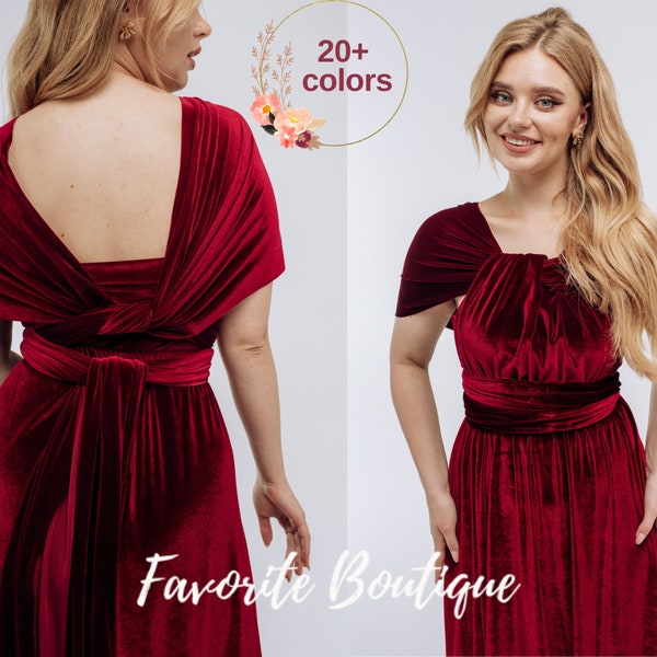 Burgundy Infinity Velvet Dress Bridesmaid Dress Wedding Flower Girl Dress Prom Convertible Dress Wrap Dress Multiway Dress Maternity Dress