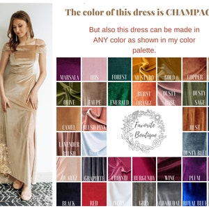 CHAMPAGNE Velvet off shoulder Dress Maxi Bridesmaid Gown Custom Tailor Prom Wedding Guest Dress Fall winter wedding dress plus size image 6
