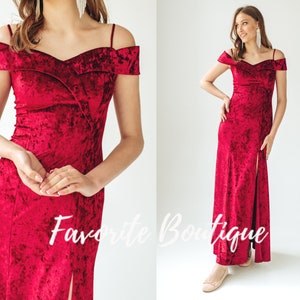 BURGUNDY Velvet Dress Bridesmaid Custom Off shoulders dress Maxi Gown Floor Dress Wedding Guest Dress Prom Fall winter plus size dress