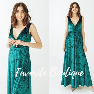 TEAL V neck Velvet Dress Bridesmaid Custom Maxi Gown Sleeveless Floor Dress Wedding Guest Dress Prom Fall winter wedding dress plus size