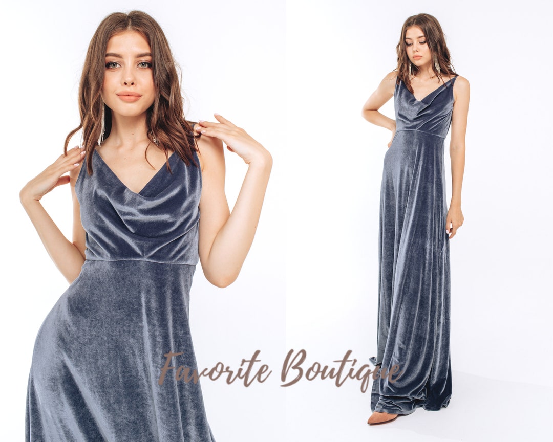 DUSTY BLUE Velvet Bridesmaid Dress Sleeveless V Neck Velvet Etsy