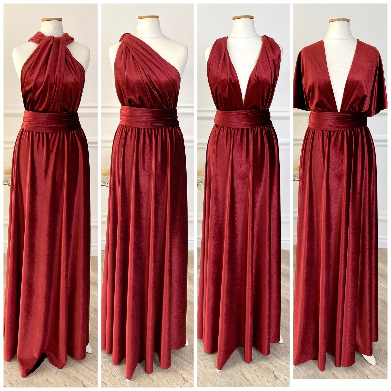 BURGUNDY RED Velvet Bridesmaid Infinity Dress Bridesmaid Etsy