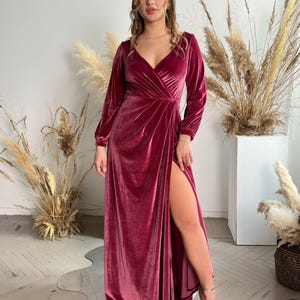 Chianty Velvet Bridesmaid Long Sleeve Open Back Dress V-neck Dress Maxi Bridesmaid Gown Custom Tailoring Prom Wedding Dress Plus Size