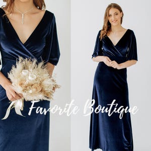 NAVY BLUE Samt Kleid ausgestellte Ärmel Maxi Brautjungfer Kleid Maßschneider Abschlussball Hochzeitskleid Herbst Winter Hochzeit plus Größe