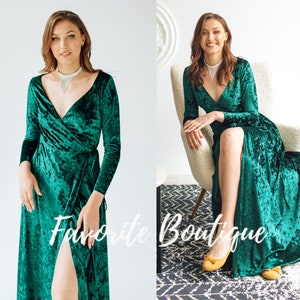 FOREST Wrap Velvet Dress Bridesmaid Custom Maxi Gown V neck Floor Dress Wedding Guest Dress Prom Fall winter wedding dress plus size