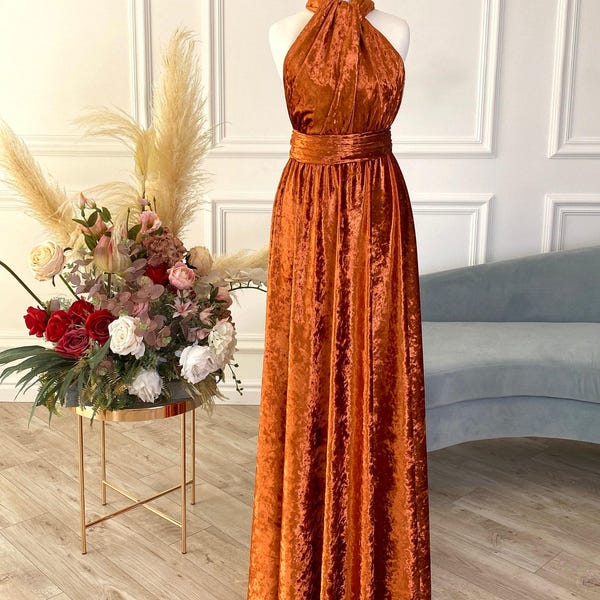 Grecian Multi Wear Convertible Bridesmaid Dresses Rust