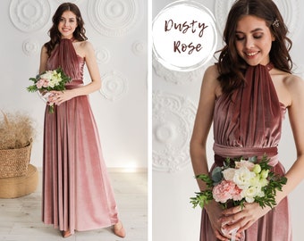 DUSTY ROSE Velvet Dress Bridesmaid Infinity Dress Velvet Bridesmaid Dress Velvet Long infinity Dress Wrap dress Party dress Evening dress