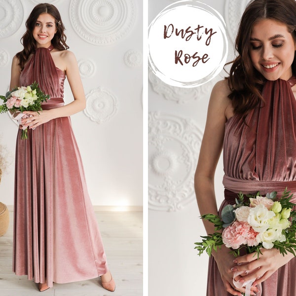 DUSTY ROSE Samt Kleid Brautjungfer Infinity Kleid Samt Brautjungfer Kleid Samt Langes Infinity Kleid Wickelkleid Party Kleid Abendkleid