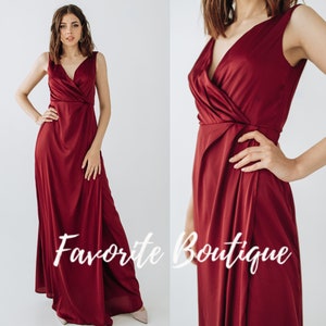 WINE Silk Satin Dress Sleeveless Long Dress Custom Tailor Silk Maxi Dress Mother of Honour Wrap Dress Bridesmaid Gown Dress Boho Gown