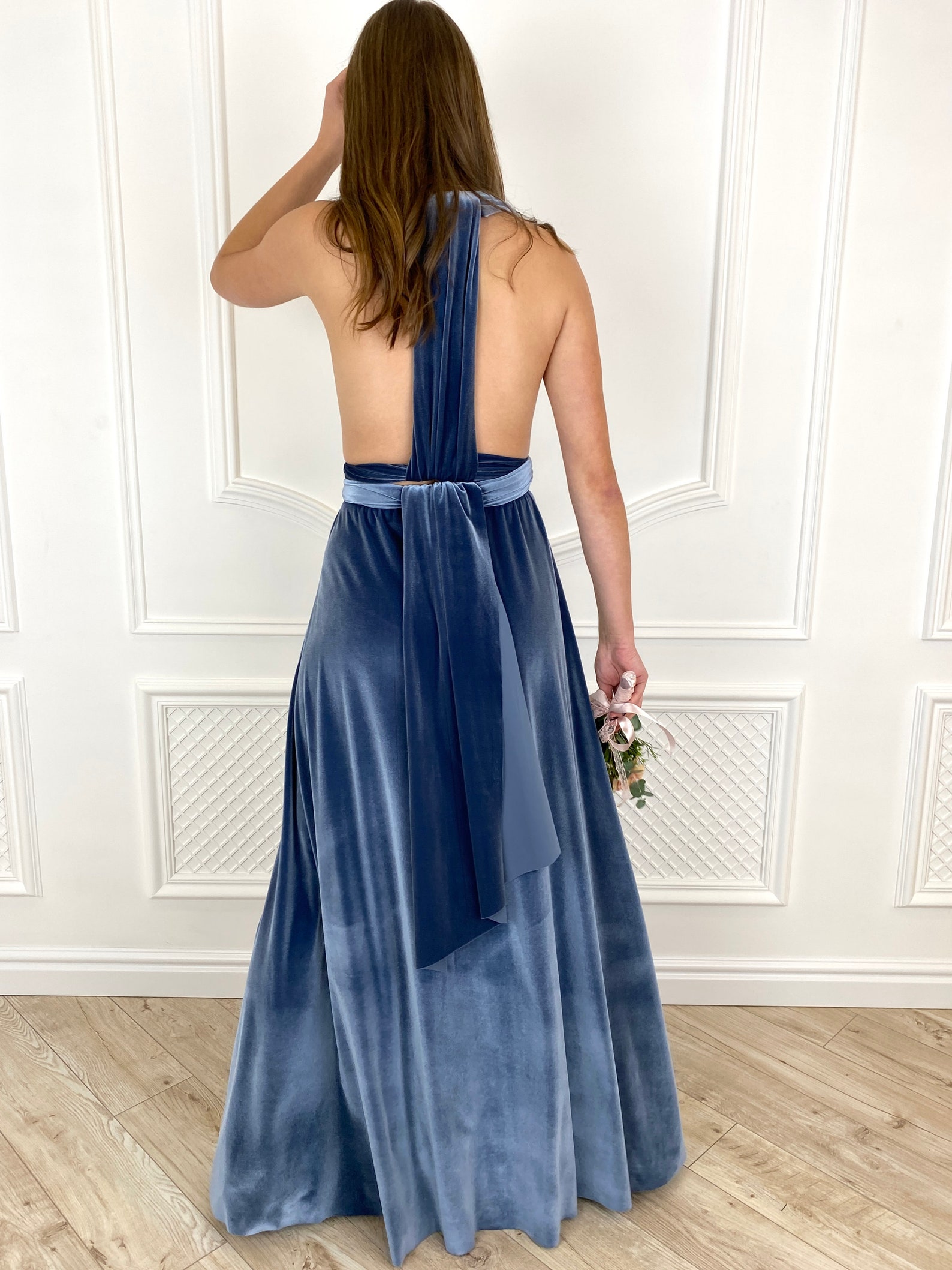 DUSTY BLUE VELVET Infinity Dress French Blue Bridesmaid Dress Velvet