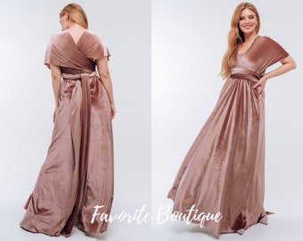 Dusty Rose Infinity Velvet Dress Bridesmaid Dress Flower Dress Prom Dress Convertible Dress Wrap Dress Multiway Dress Maternity Dress