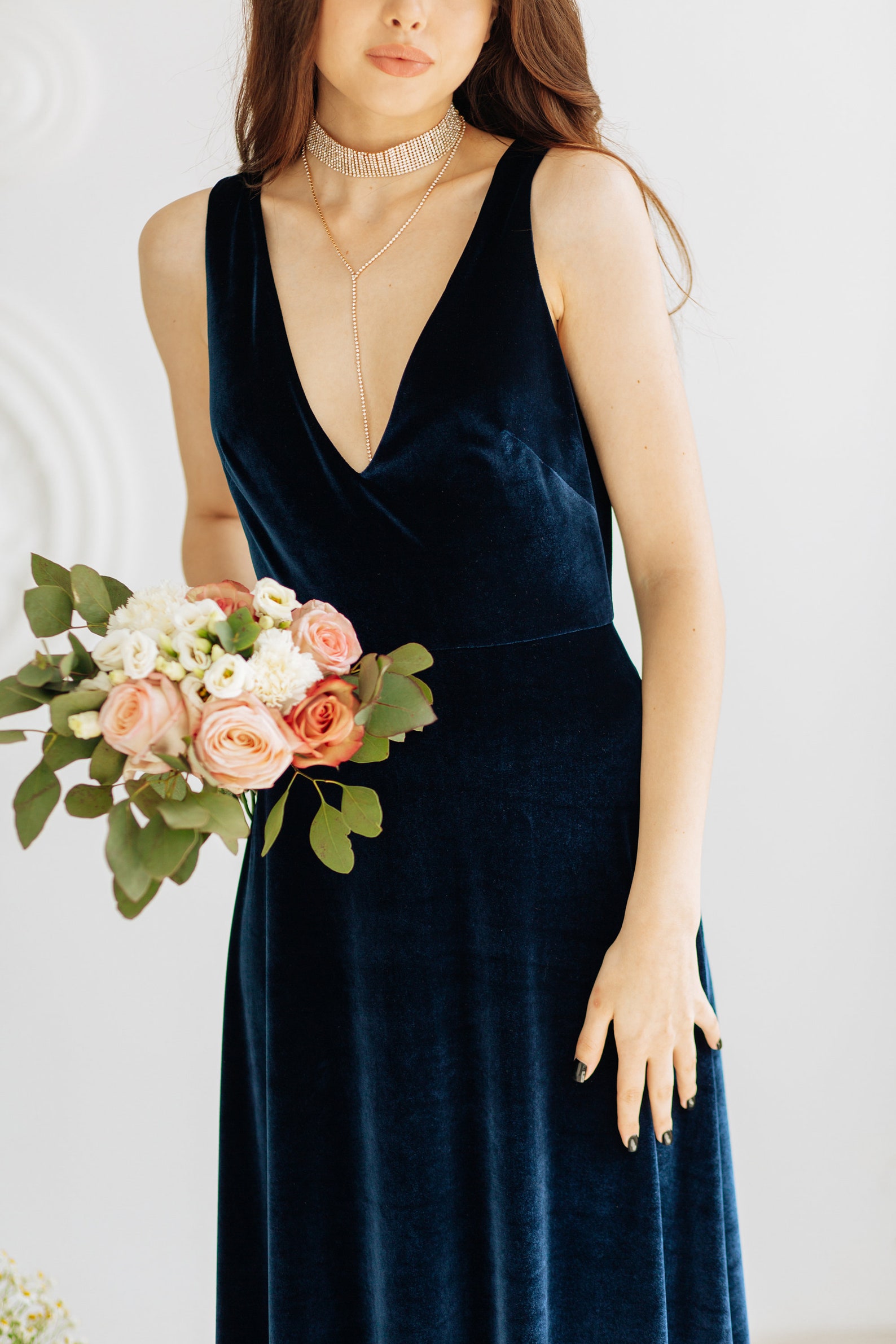 MIDNIGHT BLUE Velvet Bridesmaid Dress Velvet Prom Dress for Etsy