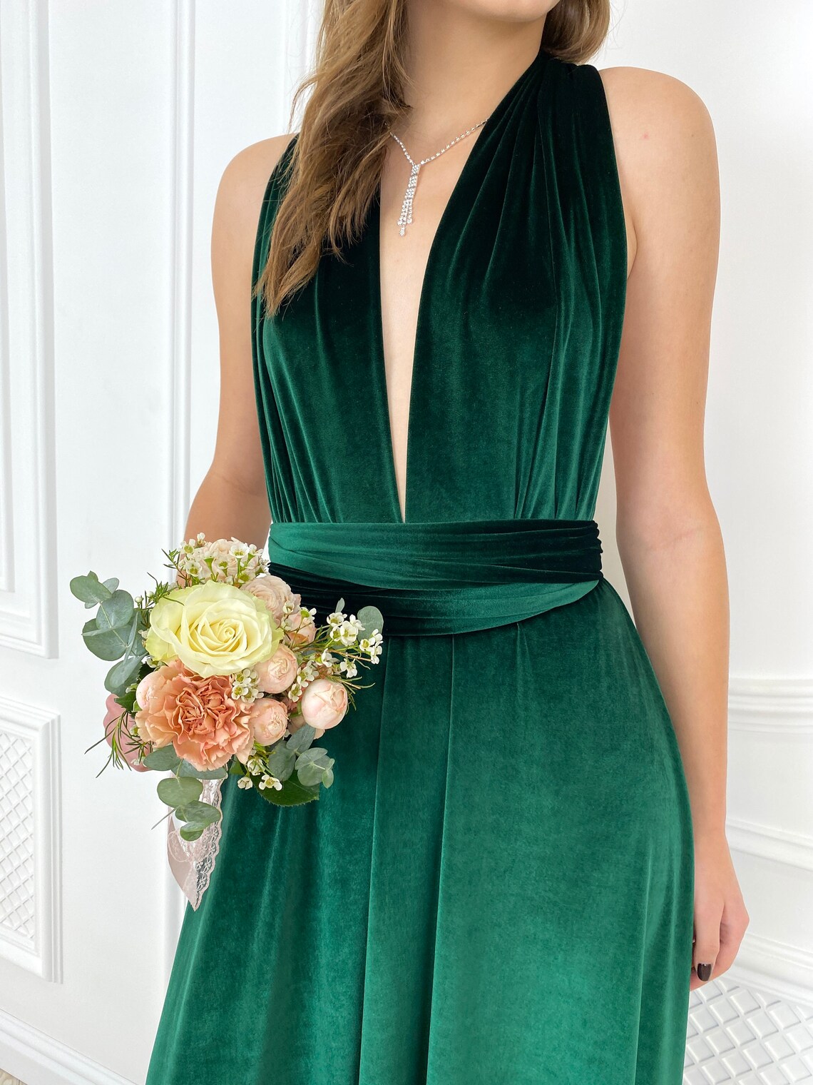 EMERALD GREEN Velvet Infinity Dress Bridesmaid Velvet Infinity Etsy