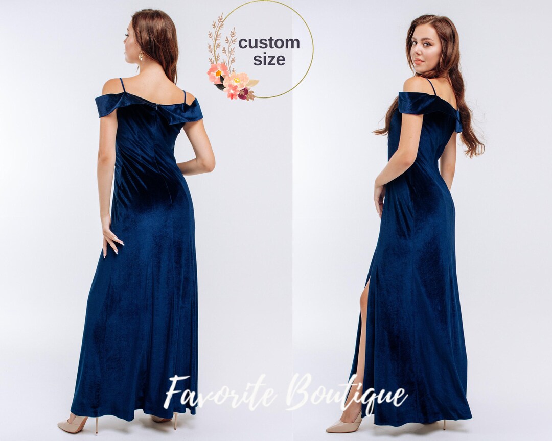 Navy Blue High Neck Maxi Dress with Belted Slit High-neck sheath party dress Bridesmaid Dresses main image 1