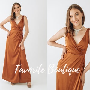 RUST Silk Satin Dress Sleeveless Long Dress Custom Tailor Silk Maxi Dress Mother of Honour Wrap Dress Bridesmaid Gown Dress Boho Gown