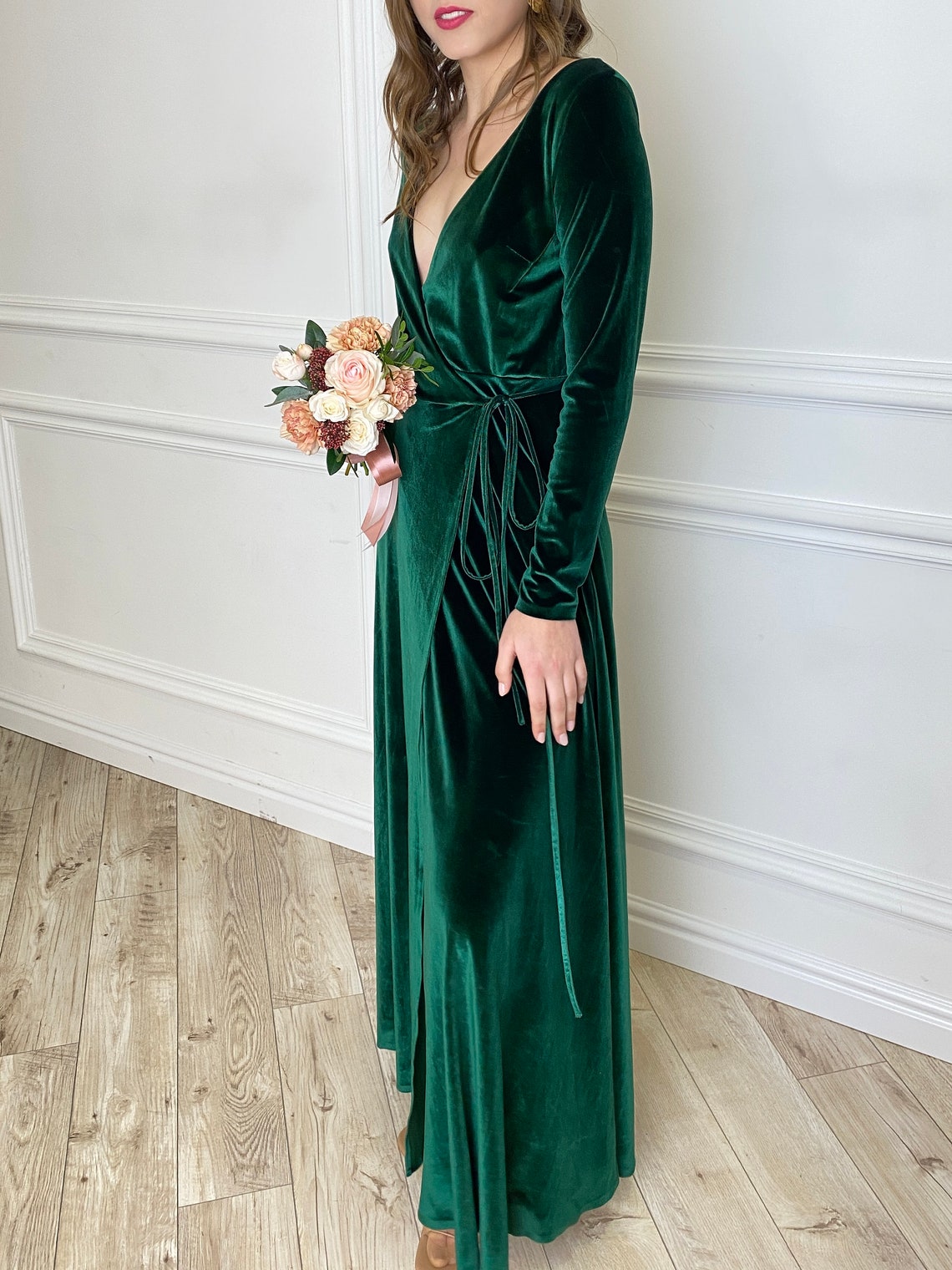 EMERALD GREEN Velvet Bridesmaid Dress Velvet Mother of the Etsy