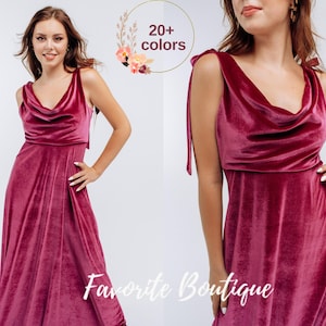 Chianti Velvet Bridesmaid Sleeveless Open Back Cowl Neck Zipper Dress Maxi Bridesmaid Gown Custom Tailoring Prom Wedding Dress Plus Size