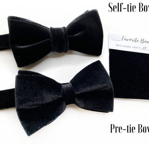 BLACK Velvet bowtie Mens Velvet bowTie Black Groomsmen Necktie Velvet Kids Necktie Velvet Suspenders Pocket Square Black Velvet Tie