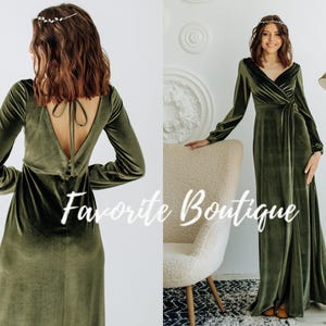 Dusty Sage Velvet Wrap Dress: Maxi Slit Gown, Custom Made