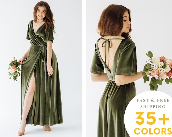 DUSTY SAGE Velvet Bridesmaid Dress SAGE Green Velvet Dress Mother of the Bride Velvet Prom Dress Ruffle Sleeves V Neck Evening Dress Etsy Canada