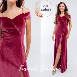 Chianti Velvet Bridesmaid Open Shoulder Closed Back Dress Maxi Zipper Dress Bridesmaid Gown Custom Tailoring Prom Wedding Dress Plus Size