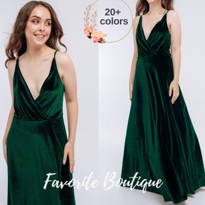 Emerald Green Velvet Bridesmaid Sleeveless Open Back Dress V-neck Maxi Dress Bridesmaid Gown Custom Tailoring Prom Wedding Dress Plus Size