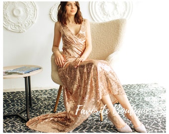 Sequin Bridesmaids Dress V neck Sleeveless Rose Gold Sequin Bridesmaids Golden Sparkle Bridal Party Blush Sequin Bridesmaids