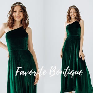Emerald Green Velvet Maxi Dress: One Shoulder Bridesmaid Gown