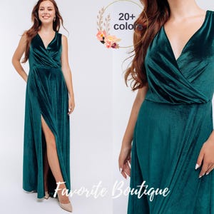 Teal fluwelen mouwloze bruidsmeisjesjurk gesloten rug v-hals maxi gleuf jurk bruidsmeisjesjurk aangepaste kleermakerij prom trouwjurk plus size