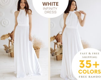 WHITE Samt Infinity Kleid Brautjungfer Kleid Abschlussball Kleid Mutter der Braut Kleid Mutterschaftskleid Wickelkleid Multiway Kleid