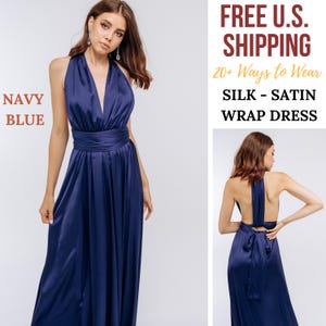 Navy Blue Silk Satin Infinity Dress | Convertible Maternity, Bridesmaid, Prom, Flower Girl, Wedding, Evening, Multiway Wrap Dress