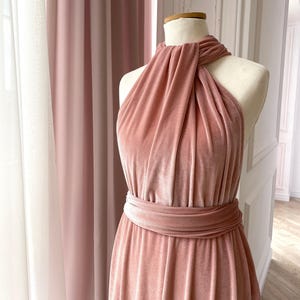 Blush Pink Velvet Infinity Dress Convertible Bridesmaid Wrap Dress Elegant Prom Dress for Weddings Events