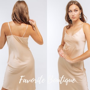 Champagne Beige Silk Slip Dress Light Beige Bridesmaid Dress Cowl Neck Dress Midi Bridesmaid Dress Silk Gown Cocktail Evening Dress