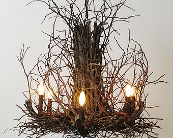 Appalachian style Twig Branch Chandelier by Wish Designs USA