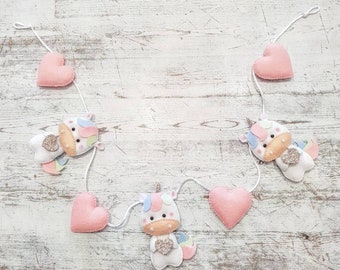 unicorn felt garland, baby garland,unicorn nursery decor,felt nursery