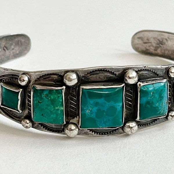 Antique Navajo Turquoise Bracelet Cuff Fred Harvey Trading Post Era Antique Vintage 20s 30s Native American Sterling Silver Five Stone