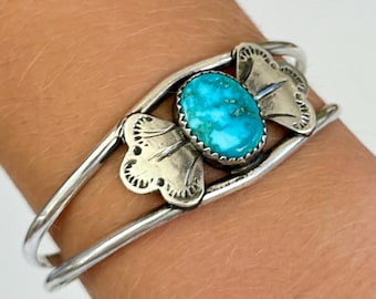 Heavy Vintage Turquoise Cuff Bracelet 60s 70s Native