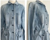 Oversized Denim Parka Jacket Vintage 80s 90s Lands End Distressed Stone Light Wash Jean Denim Coat Cinched Waist Women 39 s Coats S M
