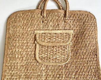 XL Vintage Straw Bag Tote Top Handle Beach Bag Retro Vintage Mid Century Vacation Souvenir