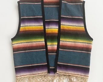 Southwestern Boho Toddler Girls Reversible Western Vest Multi Colored Stripe Sleeveless Kimono Festival Style Sunset Aztec Pattern
