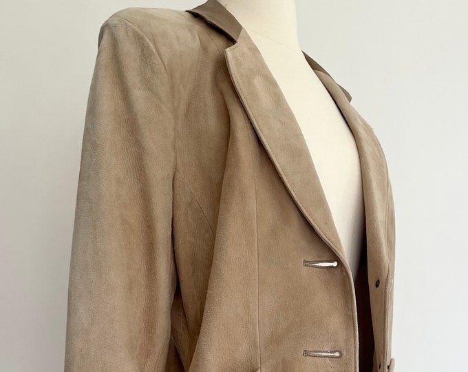 80s Suede Leather Jacket Oversized Boyfriend Loose Easy Drapey Fit Neutral Beige Suede Leather Coat Made in New Zealand Size S