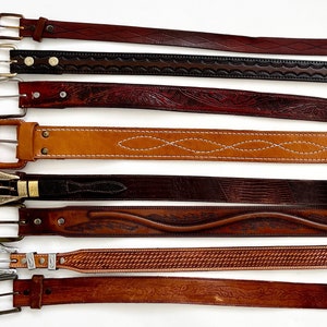 Western Tooled Leather Belt Vintage Western Belt Brown Tan Dark Espresso Brown Leather Lizard Strap Tooled Western Stitching Floral Cowboy