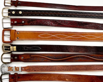 Vintage Tooled Leather Western Belt: Floral Cowboy Strap