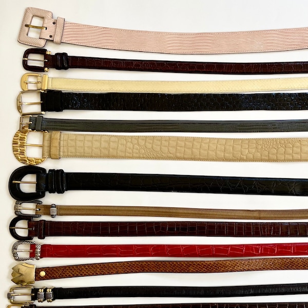 Ceinture en cuir de reptile croco vintage marron noir rouge jaune pâle en cuir gaufré ceintures pour femme minimaliste simple classique uni skinny lézard