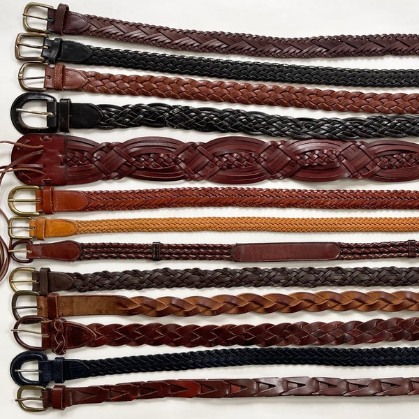 Braided Leather Belt Belts Vintage Leather Goods Woven Basketweave Woven Cotton Canvas Brown White Red Black Mens Women's Belts