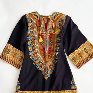 Vintage 70s cotton Bou Boudina Dashiki in cream and brown