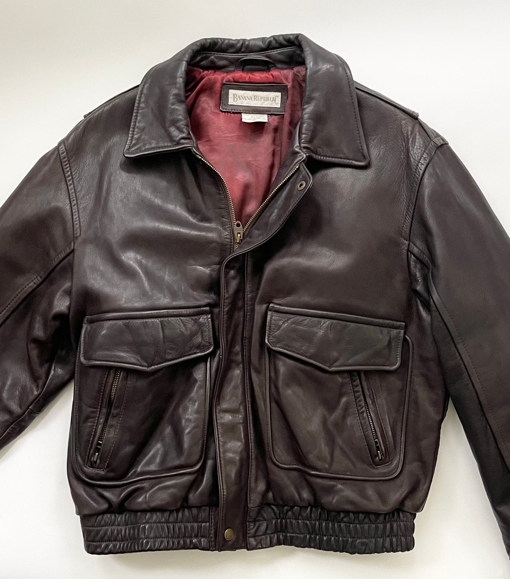 80s Banana Republic Leather Jacket Vintage Bomber Flight Airforce