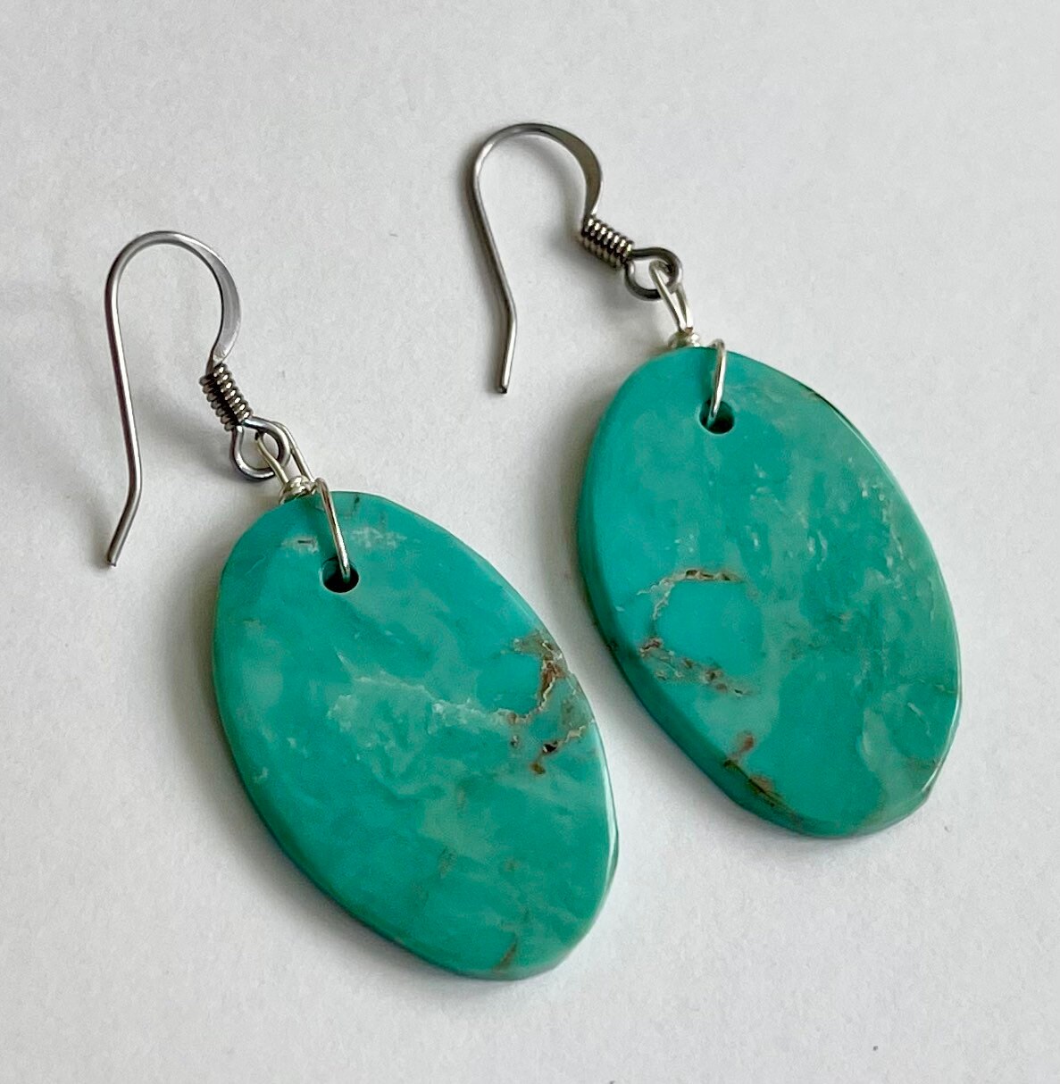 Santo Domingo Turquoise Slab Earrings Vintage Southwest Native American